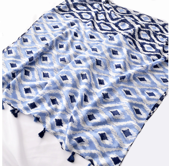 Blue & White Summer Scarves For Women | Light Weight Spring Cotton Scarf Gift Her Head Covers Long Stole Bohemian Shawl Wraps