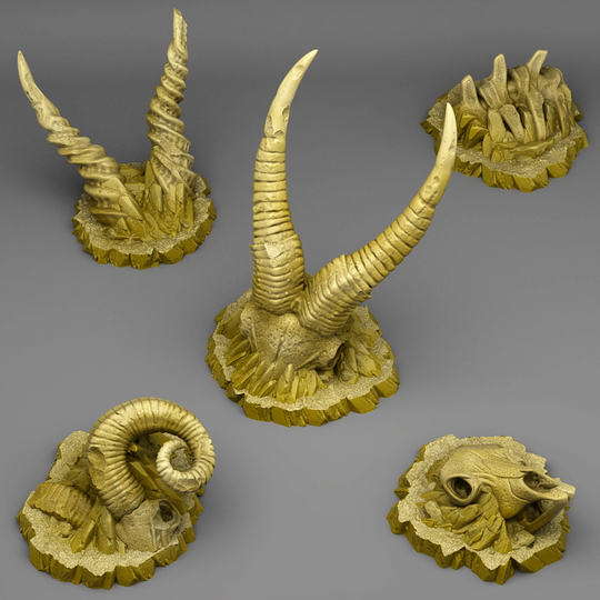 Buried Ram Skeletons - Fantastic Plants & Rocks Resin Printed Gaming Miniature