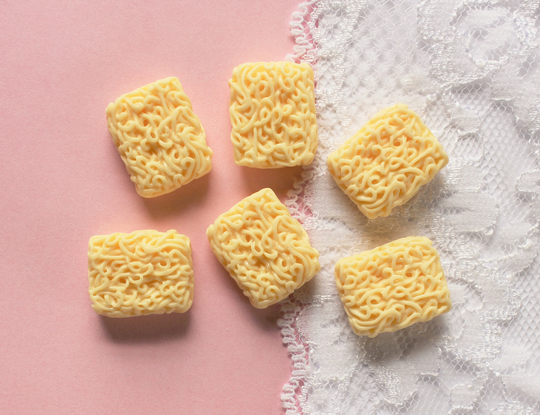 6 Pcs Square Uncooked Ramen Noodle Cabochons - 21x17mm
