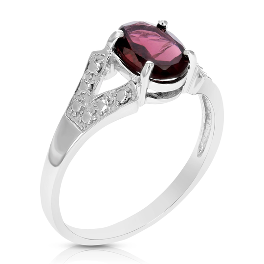 1.20 Cttw Garnet Ring .925 Sterling Silver With Rhodium Oval Shape 8x6 Mm