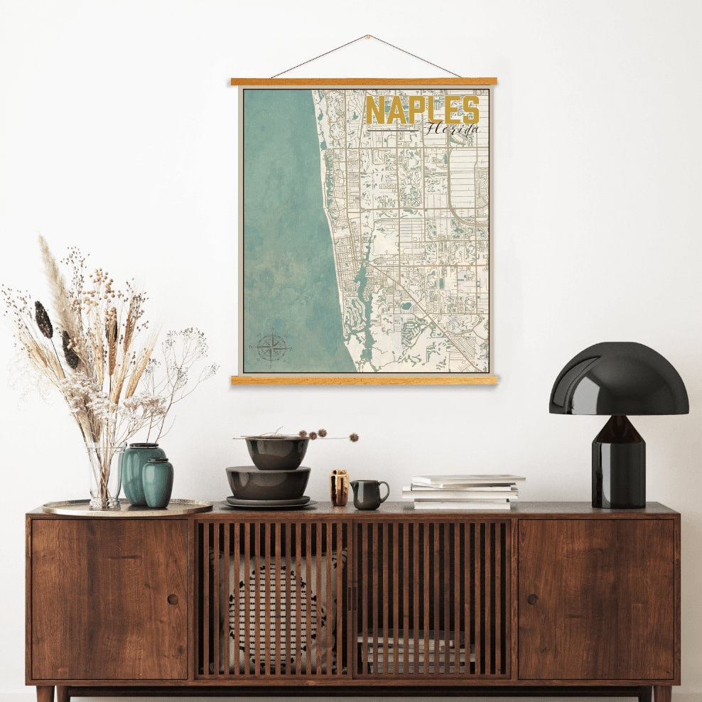 Naples Florida Street Map | Hanging Canvas Of Printed Marketplace