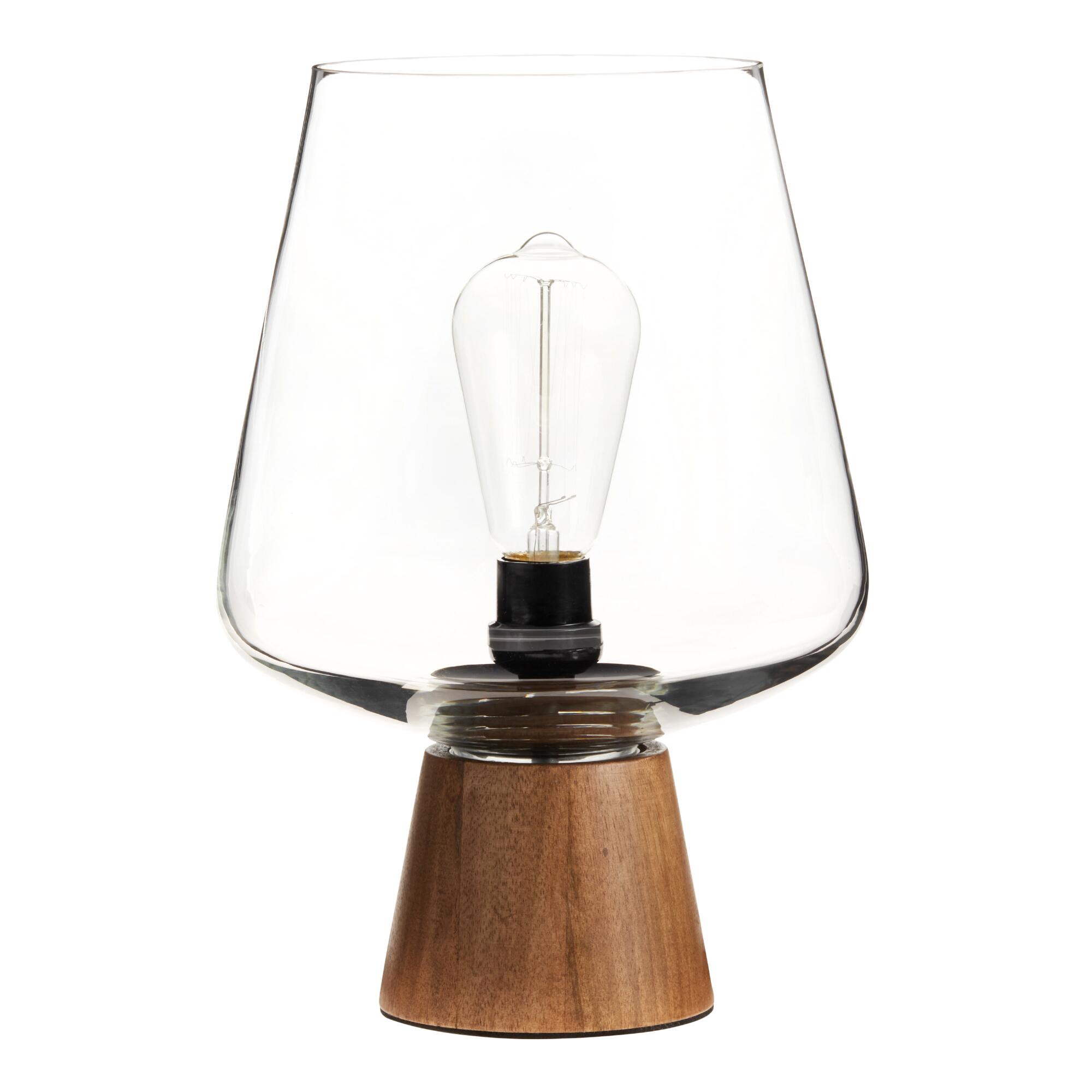 Walnut Wood and Glass Cloche Ryan Table Lamp: Brown by World Market
