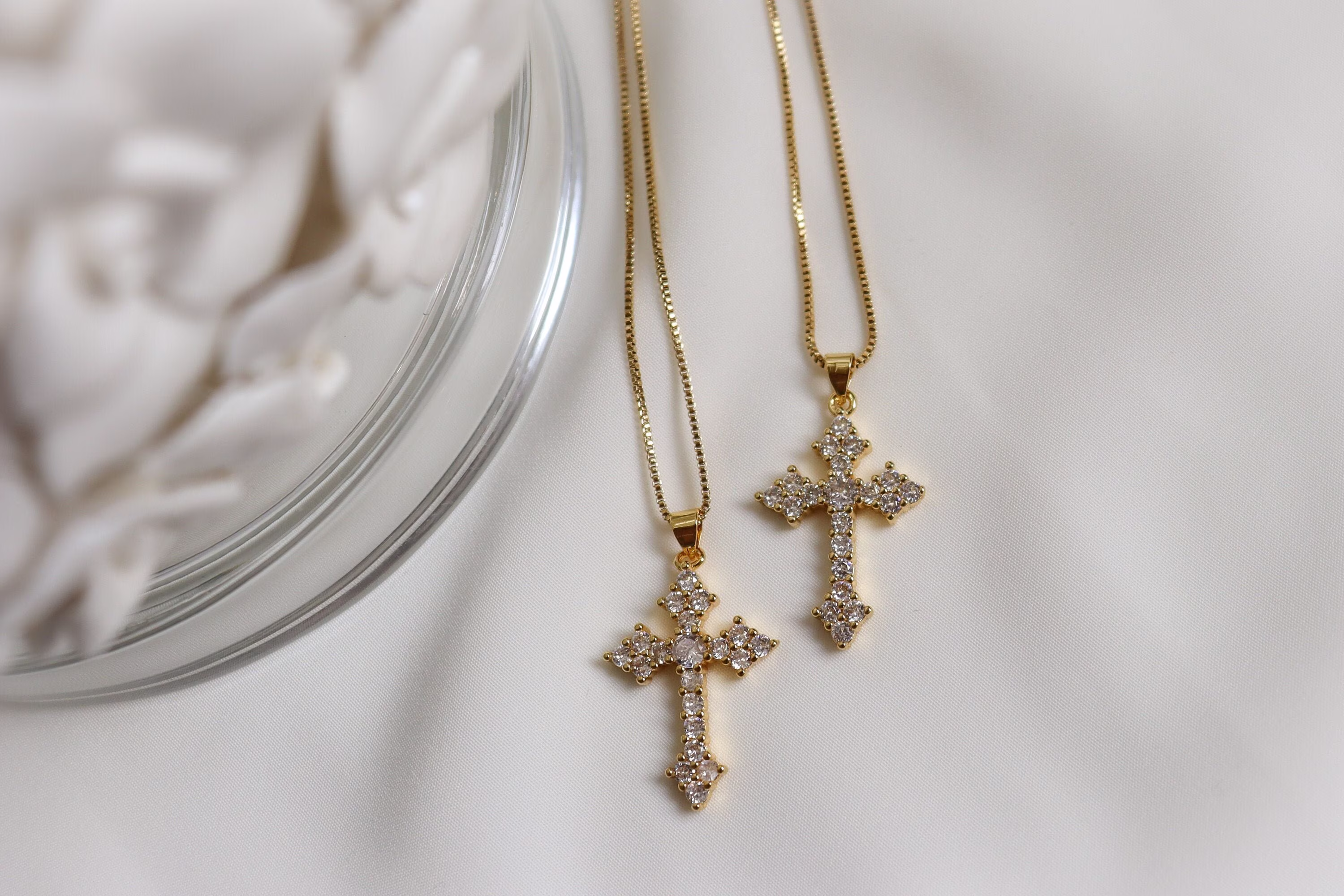 Gold Cross Necklace Dainty Religious Unisex Women Men Kids Stainless Steel Chain Pray Rosary Pendant Gift, Waterproof