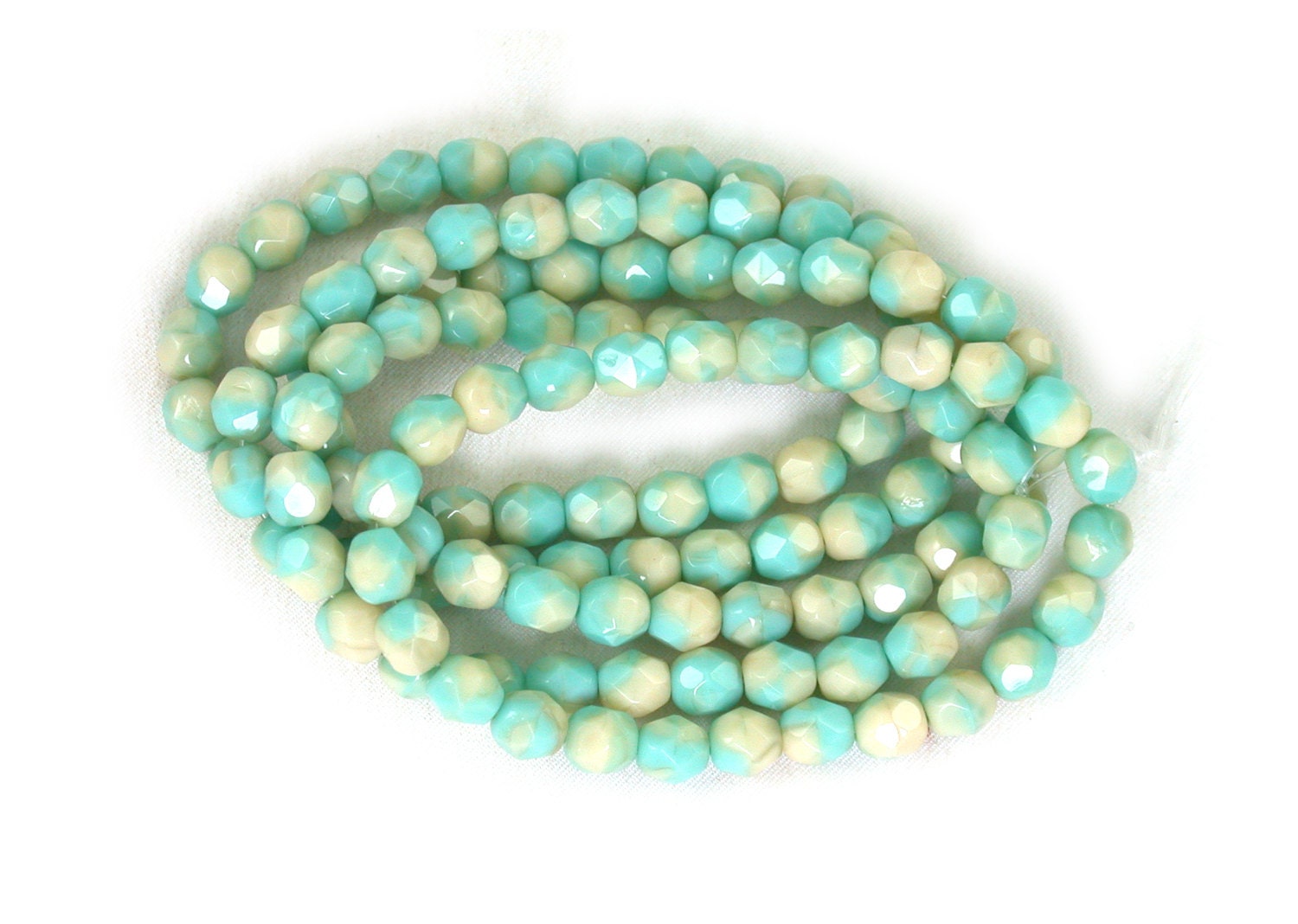 Cream Beige Pale Aqua Blend 6mm Firepolished Rounds. Set Of 25 Or 50