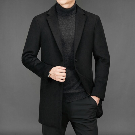 Wool Blends Coats for Men Fashion Smart Casual Long Mens Jackets and Coats Turn Down Collar Solid Mens Trench Coat Clothing 2021 - black, m