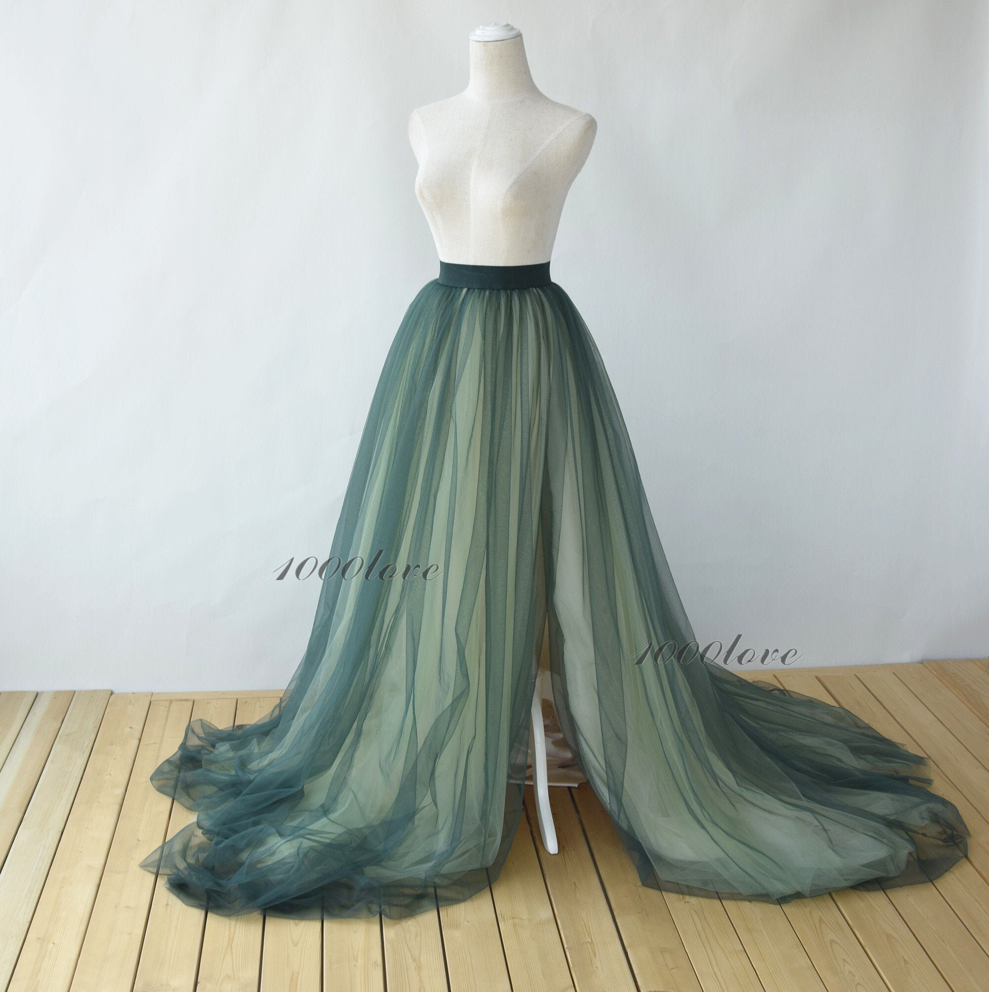 Mixture 3 Color Tulle Skirt With A Long Train, Evening Skirt, Bridesmaid Dress, Photo Shoot Engagement Skirt.split