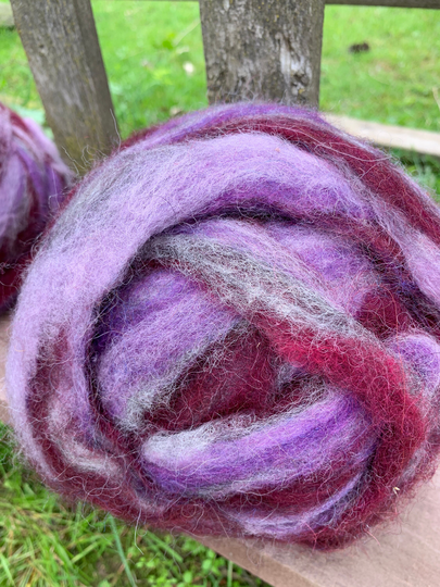 Alpaca Wool Blend Roving, 4 Ounces, Spinning Needle Felting, Nuno Knitting, Crochet, Weaving, Yarn, "Blueberry Pie"