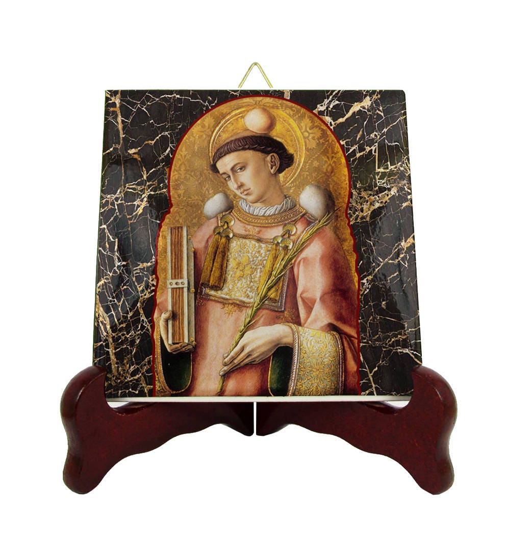 Saint Stephen Icon On Tile - St Handmade in Italy Catholic Saints Icons Martyr Christian