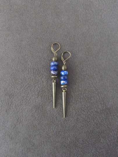 Imperial Jasper Earrings, Antique Bronze Modern Unique Ethnic Mid Century, Minimalist Boho Chic Earrings