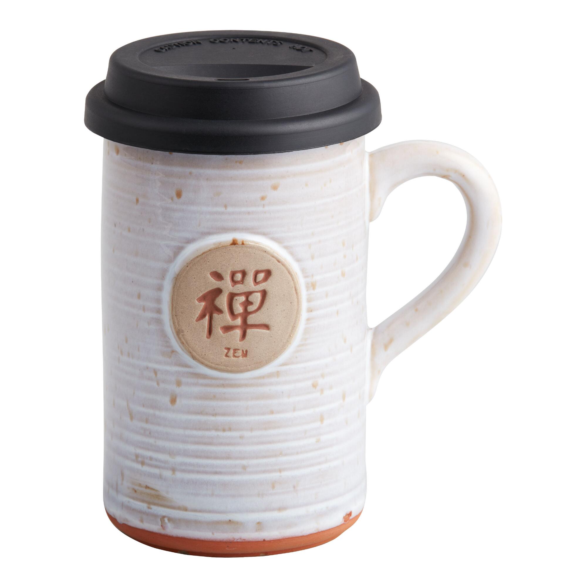 White Zen Ceramic To Go Mug with Lid - Stoneware by World Market
