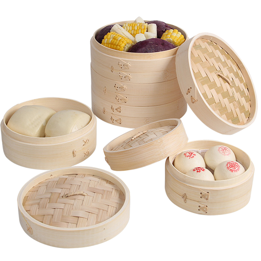 2 Tiers 10 Inches Household Bamboo Streamer Rice Meat Vegetable Steaming Basket