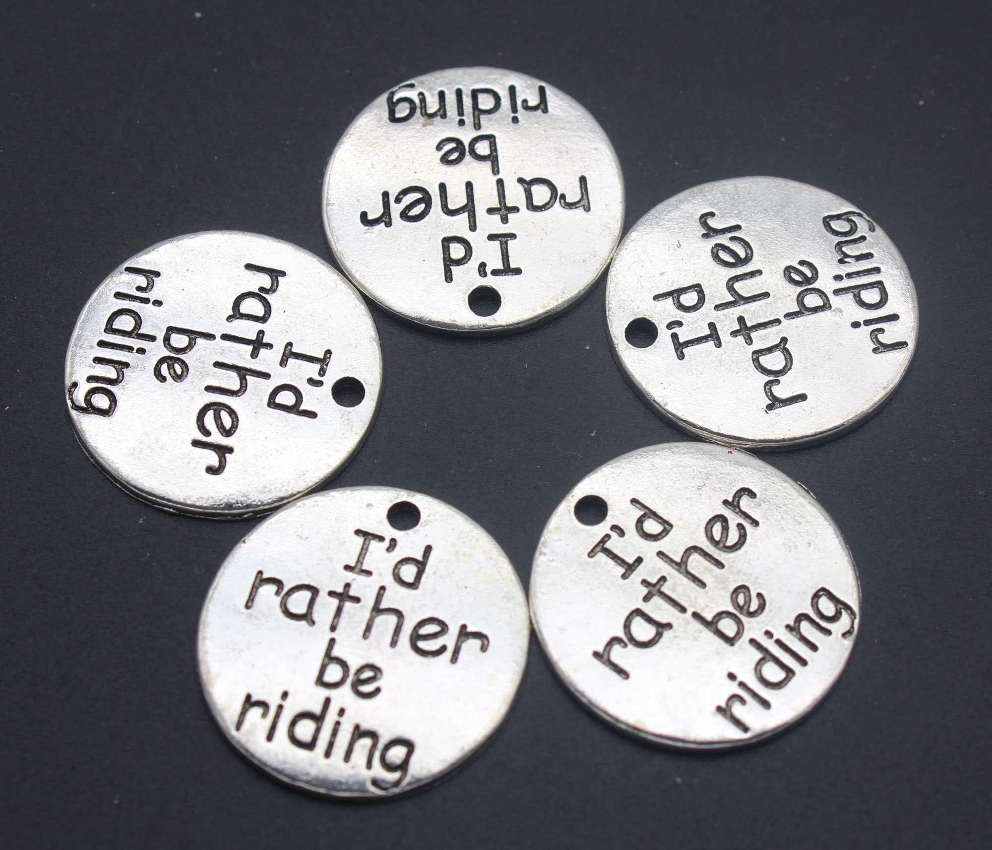 6Pcs-I'd Rather Be Riding Charm.horse Lover Charm, Rider Charm, Round Charm, Silver Charm.jewelry Charm, Bulk Charm-23mmYf174