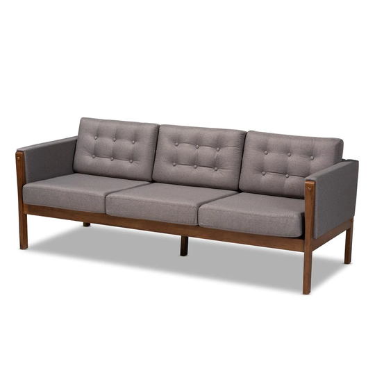 Baxton Studio Lenne Midcentury Grey/Walnut Polyester/Blend Sofa in Gray | 158-9295-LW