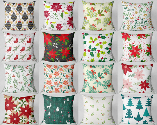 Winter Plant Throw Pillow Cover-16 X 16-18 18-20 20-24 24-Christmas Decor Case-Sofa Decorative Cushion Cover-Xmas Holiday