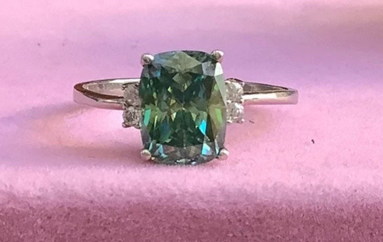 Moissanite Elongated Cushion Ring 3 Carat Blue Green Cyan Vvs1 Clarity Engagement Anniversary Ring/Promise