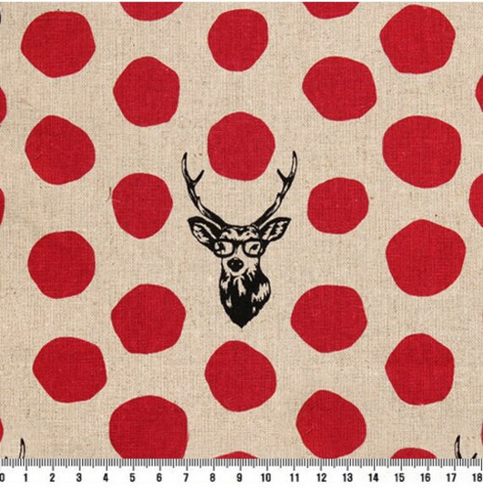 Linen 1/2Y Japanese Cotton Blended By Kokka Echino/ Medium Weight High Quality Linen Canvas 44" X 18" - Samba Natural Red