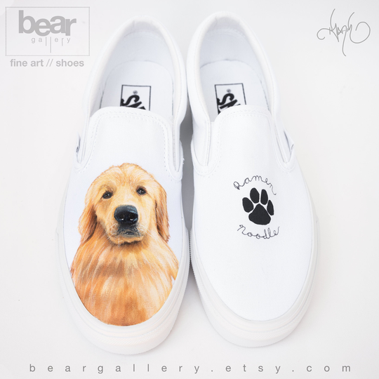 Custom Painted Pet Portrait Vans Shoes - Hand Golden Retriever Dog