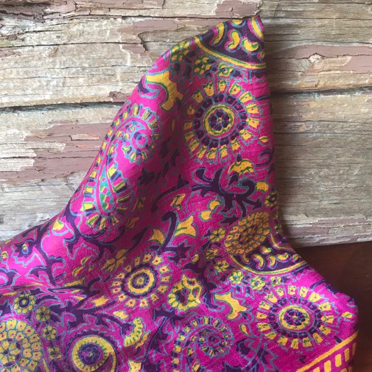 Rayon Silk Blend Scarf, Boho Chic Sheer, Hot Pink, Gold, Blue Square, Gift For Her