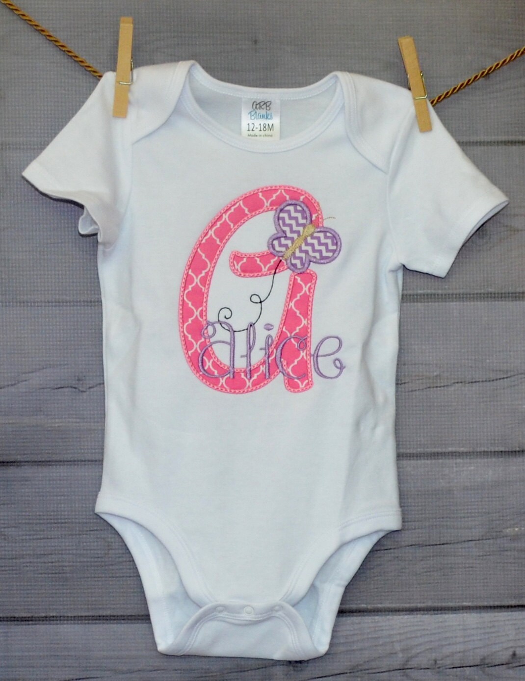 Personalized Spring Butterfly Initial Applique Shirt Or Bodysuit Girl
