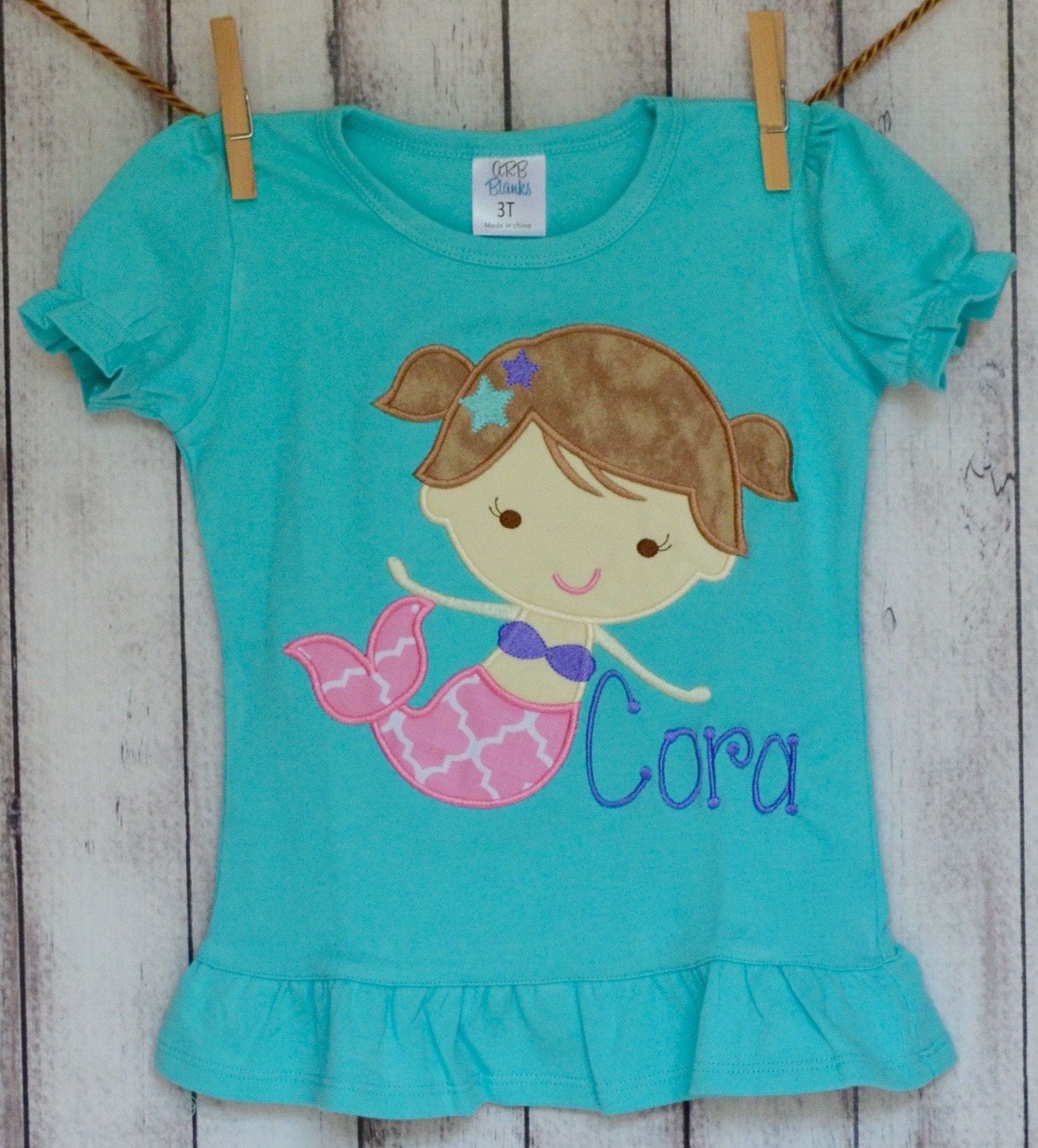 Girls Personalized Mermaid Applique Shirt Or Bodysuit Girl
