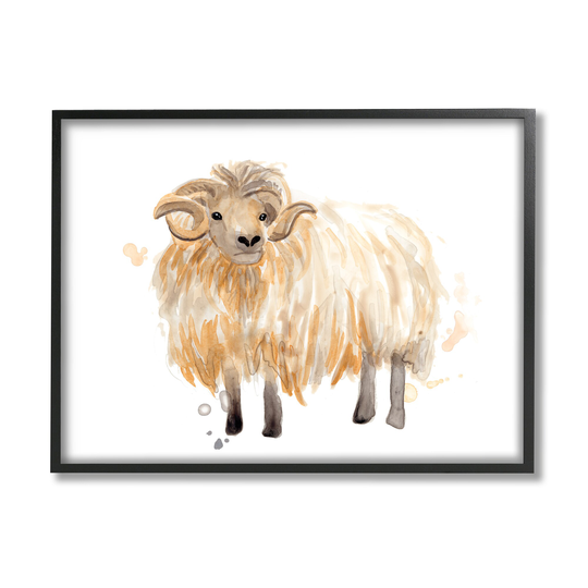 Stupell Industries Stoic Highland Mountain Goat Curved Horn Ram June Erica Vess Framed 30-in H x 24-in W Animals Print in Brown | AE-535-FR-24X30