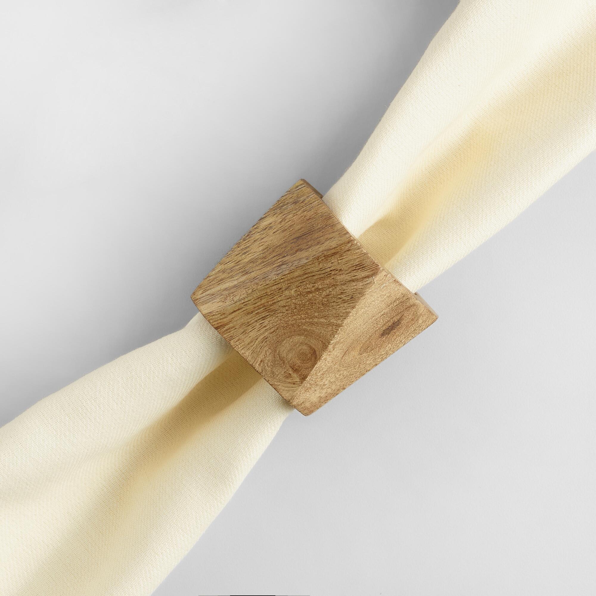 Natural Wood Geometric Napkin Rings Set Of 4 by World Market