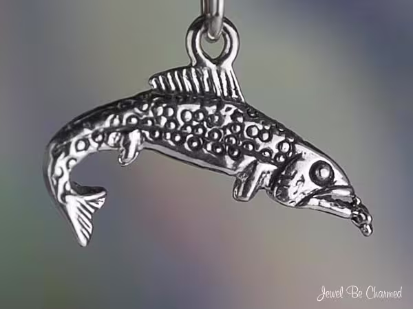 sterling Silver Fish Charm Fishing Seafood Salmon Or Trout Solid .925