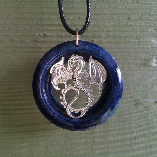 Dragon Pendant in Dark Blue Pearl Resin, Dragon Necklace, Unisex Jewelry, Mythological Gift For Him, Her