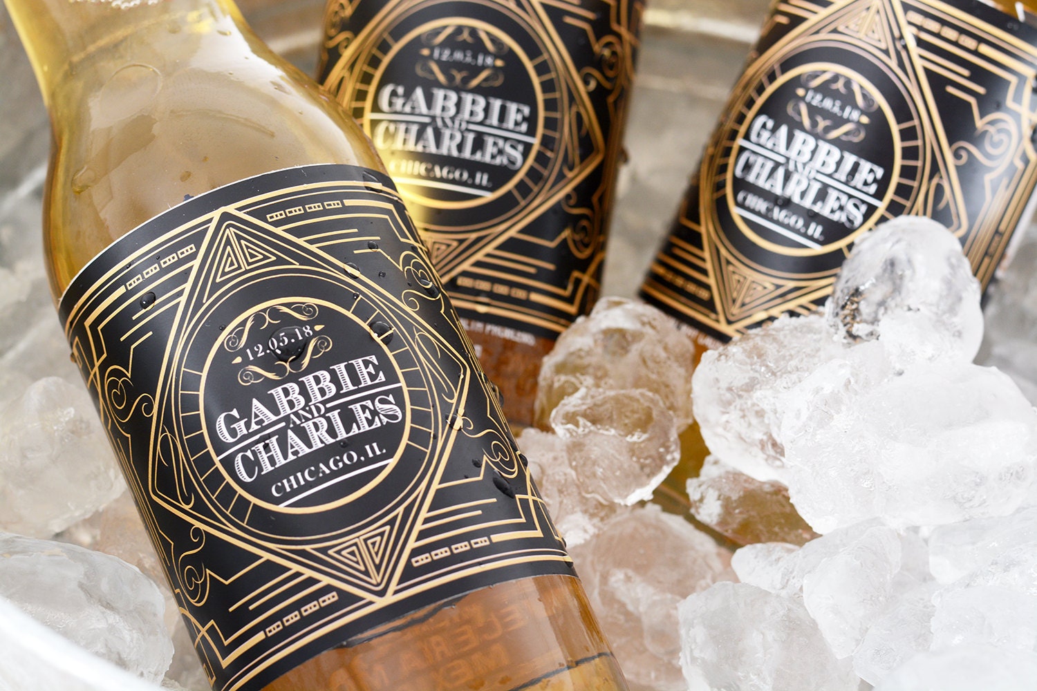Gatsby Wedding Beer Bottle Labels - Custom Personalized Label Waterproof Art Deco