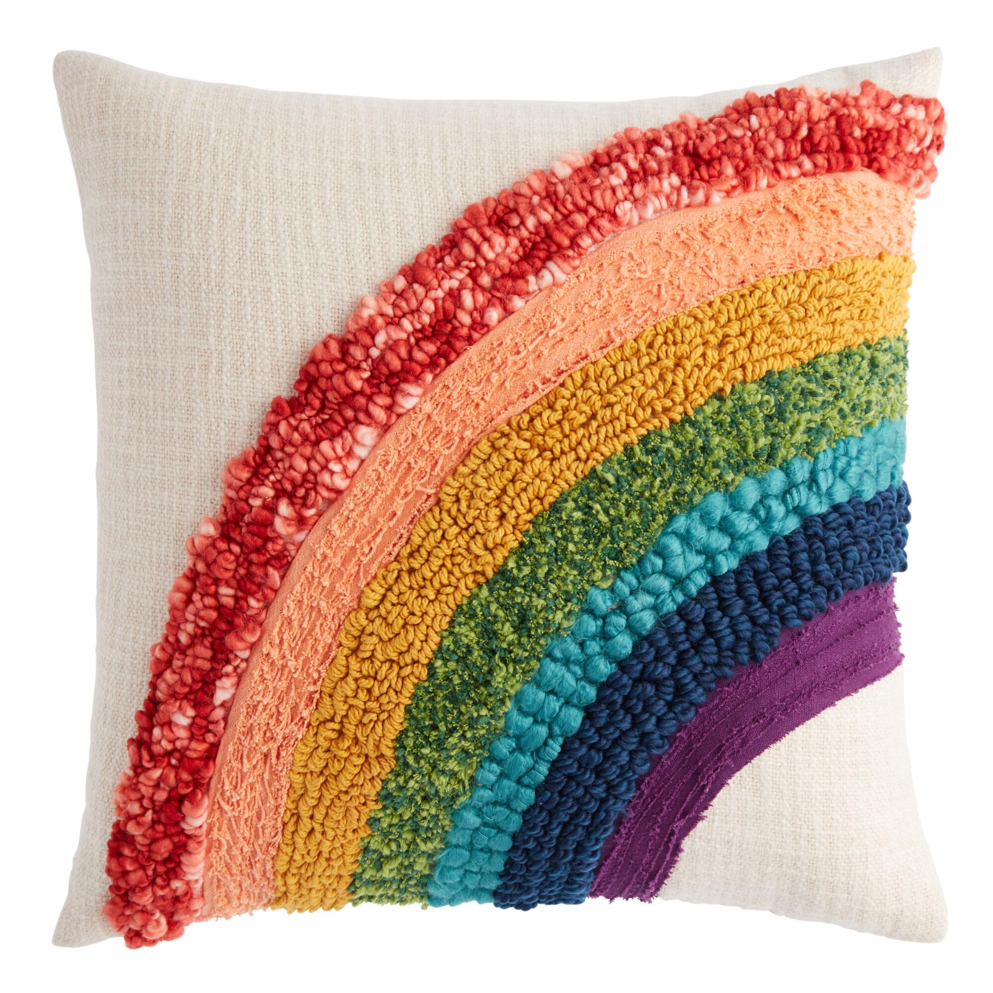 Tufted Rainbow Cotton Throw Pillow: Multi - 18" Square by World Market