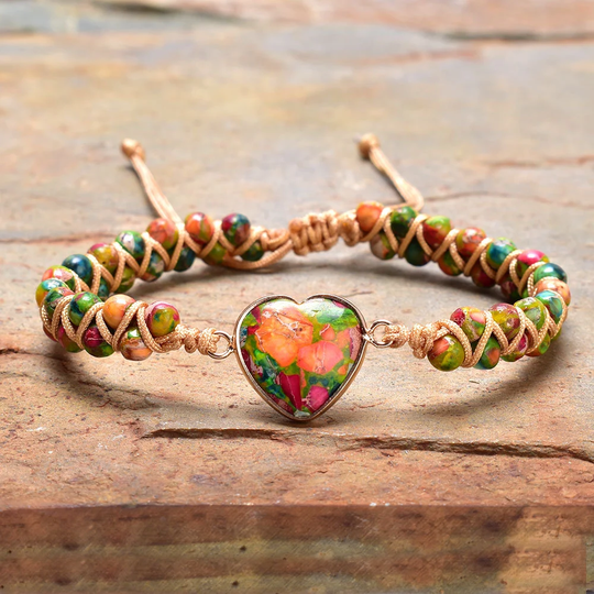 Sea Sediment Jasper Stone Bracelet-Natural Heart Gemstone Bracelet-Healing Meditation Grounding Calming Balance Bracelet-Inner Peace Gift