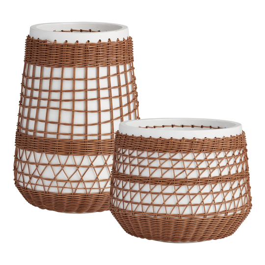 All Weather Wicker Overlay Meagan Outdoor Patio Planter: White/Natural - Cement - Large by World Market