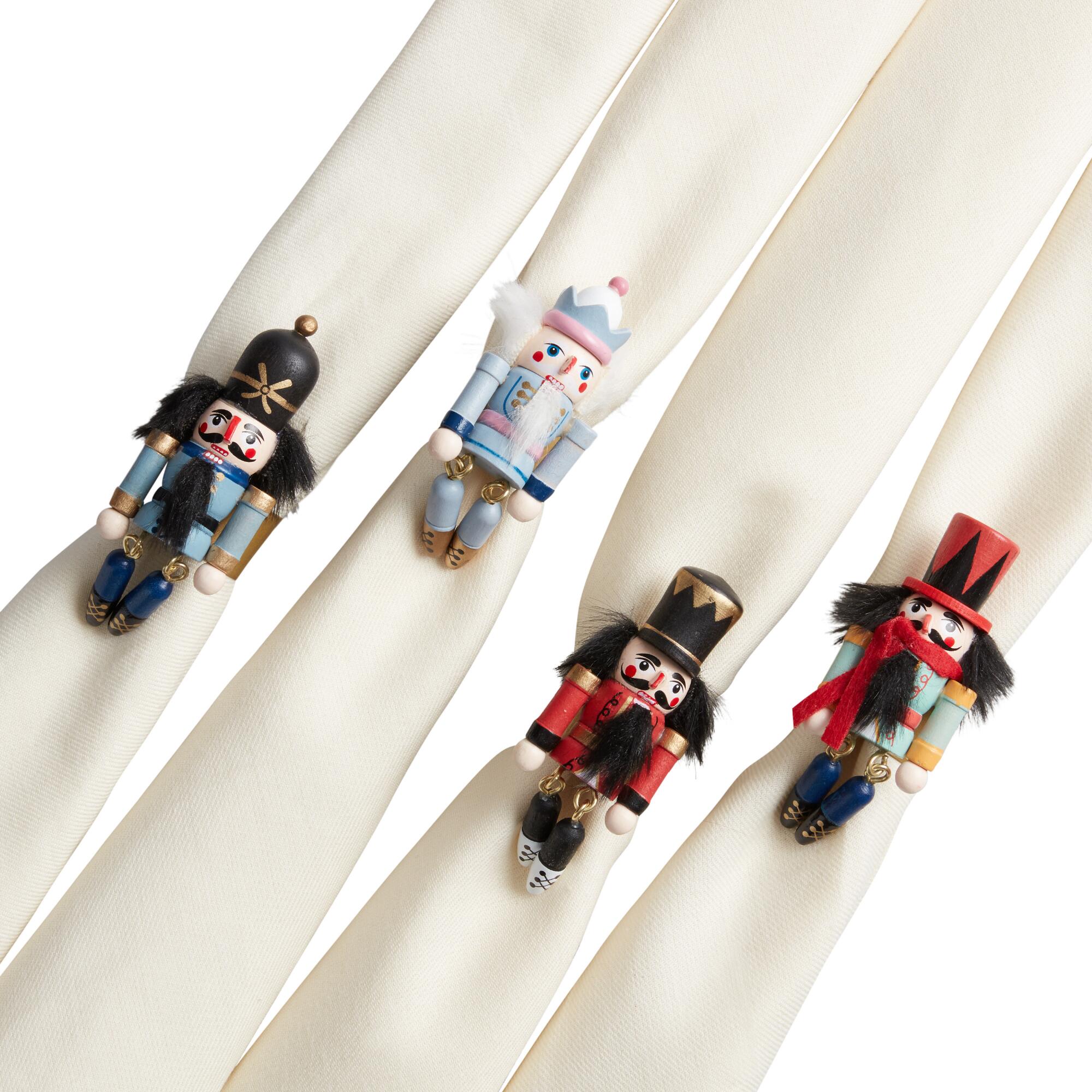 Watercolor Nutcracker Napkin Rings 4 Pack: Multi - Wood by World Market