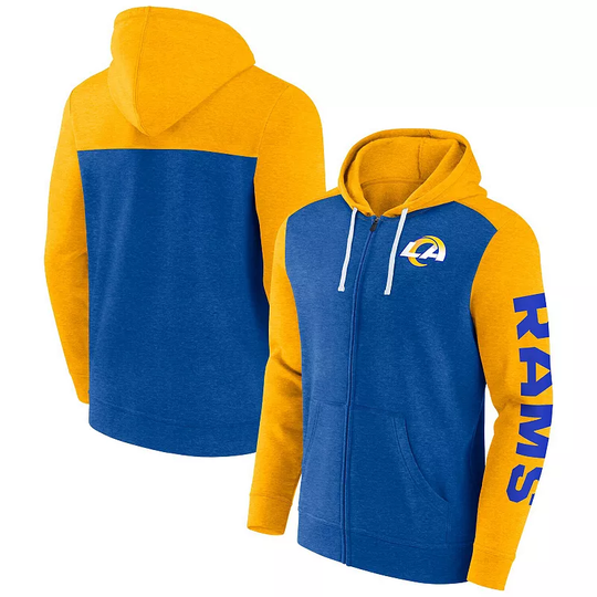 Men's Fanatics Branded Heather Royal Los Angeles Rams Down and Distance Full-Zip Hoodie, Size: Large, Blue