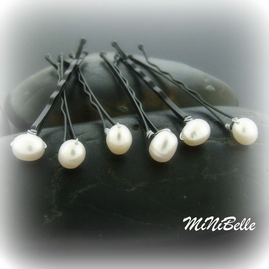 Simple Freshwater White Pearl Bridal Hair Pins Set Of 6