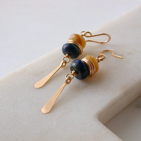 Gemstone Stack. Sodalite & Butterscotch Jade Earrings. Dangle Gifts For Her