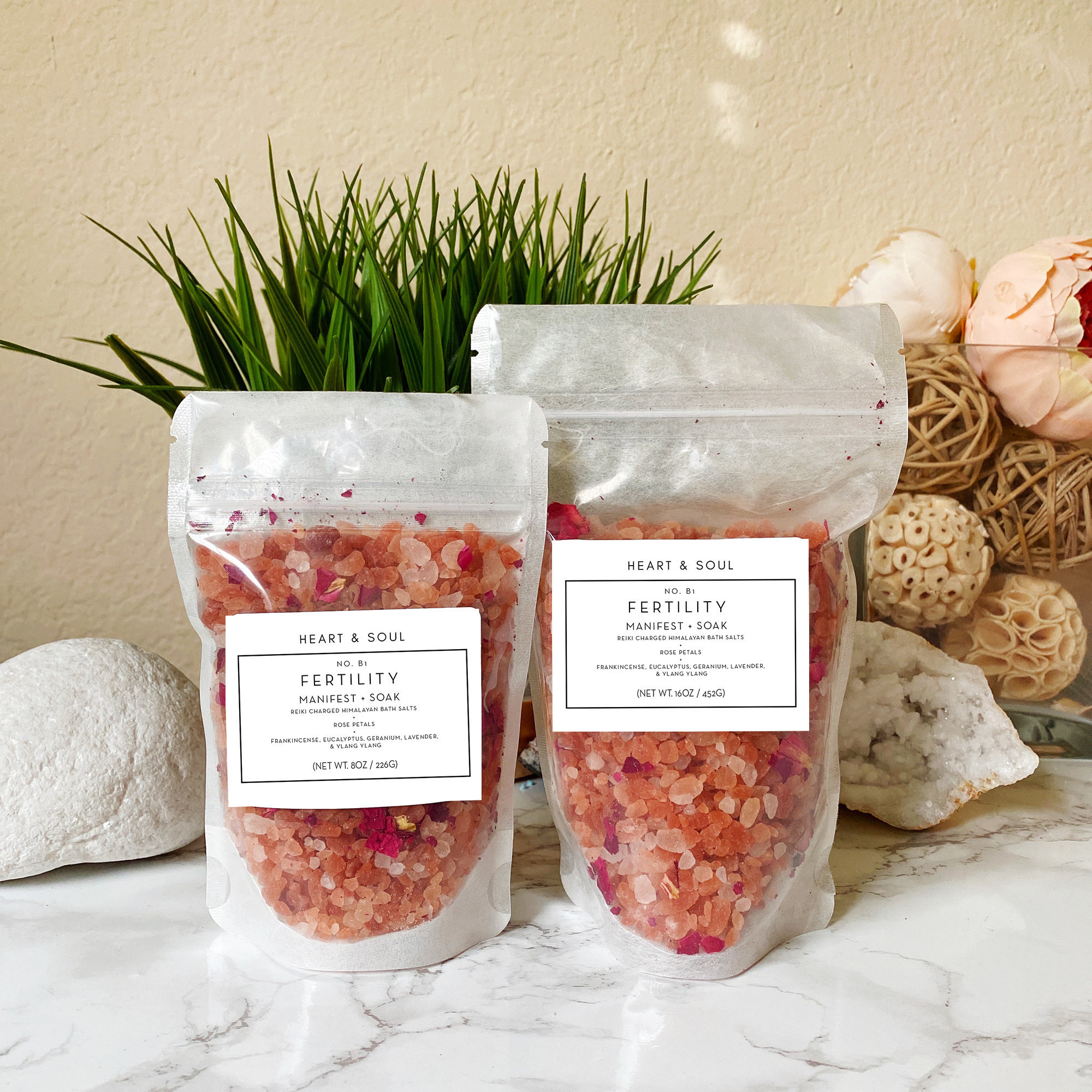 Fertility Blend Bath Salts + Rose Petals 8 Oz/16 | Ships Same Day Ready To Ship Gift Reiki Charged Healing