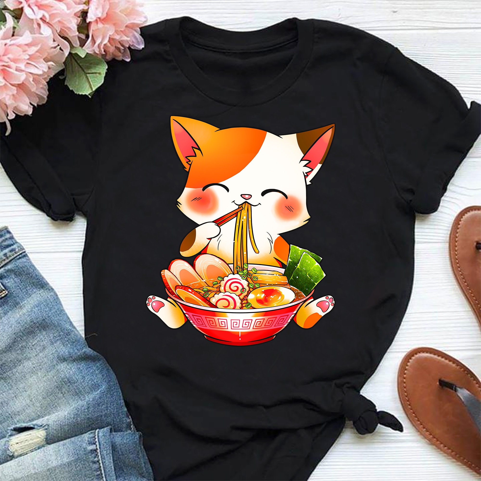 Ramen Cat Neko Anime Kawaii Japanese Merch Gifts Women Girls Long Sleeve T-Shirt Premium