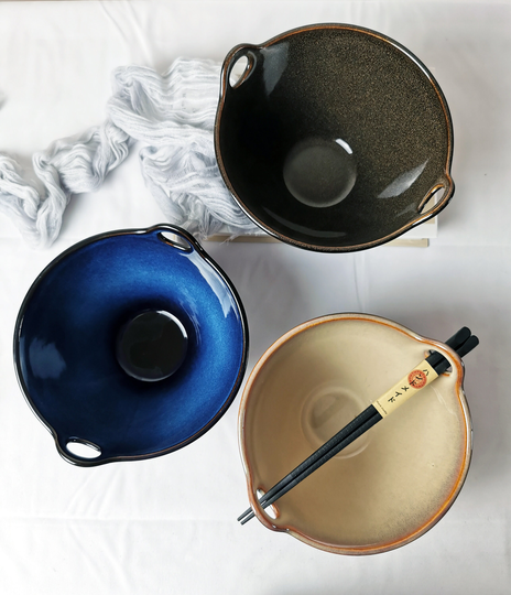 Japanese Style Ceramic Binaural Ramen Bowl, Blue Instant Noodle Bowl、ramen Bowl Set、noodle Bowl、ceramic Soup