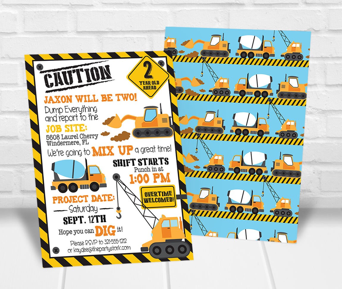 Construction Birthday Party Invitation, Invites, Boys Invitations 2nd 3rd 4Th 5Th Dump Truck
