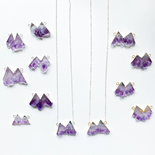Amethyst Crystal Mountain Necklace /Stainless Steel Chain