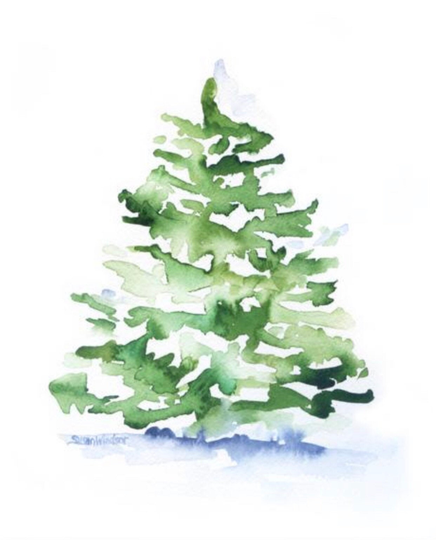 Pine Tree Watercolor Painting Giclee Print Christmas Art