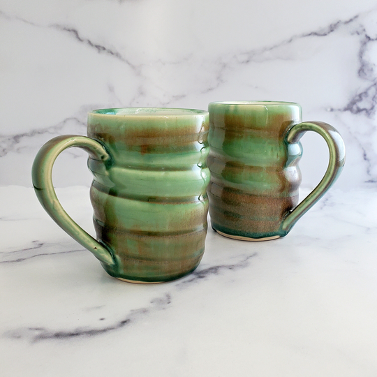 Coffee Cup, Mug, Glazed Handmade Ceramic Wheel Thrown Coffee Or Tea Mug, Spiral Chameleon Green