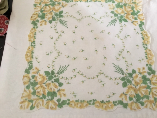 Vintage Handkerchief/Sheer Yellow Roses