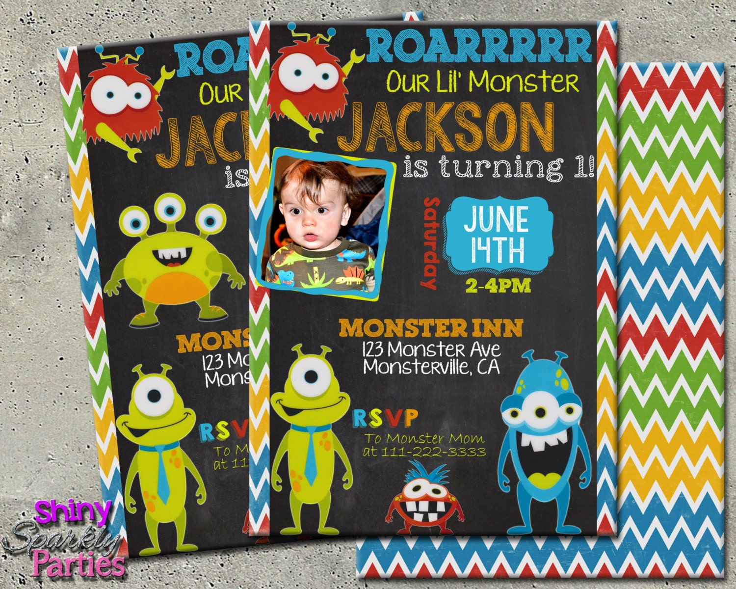 Monster Invitation, Monster Birthday Invite, Party, Little Monster, Photo Card, Monsters Birthday, Chalkboard First Lil
