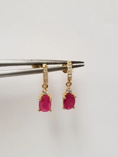 5/8" Estate 14K Yellow Gold Natural 1Ct Oval Ruby .10Ct Diamond Earrings Studs Bc62