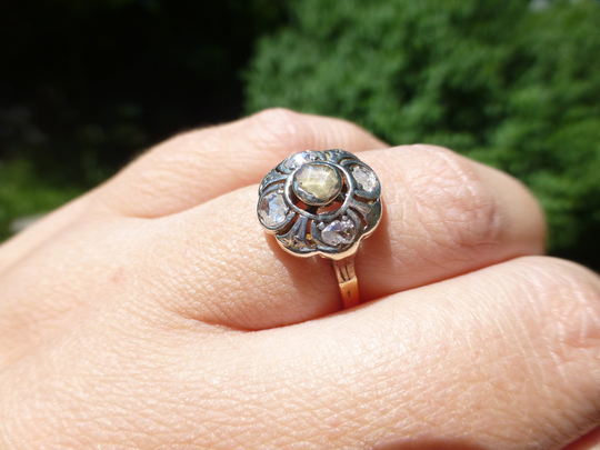 Antique Solid 14K Victorian Diamond Engagement Ring, Circa 1900S, Size 7, Charming Gold Wow