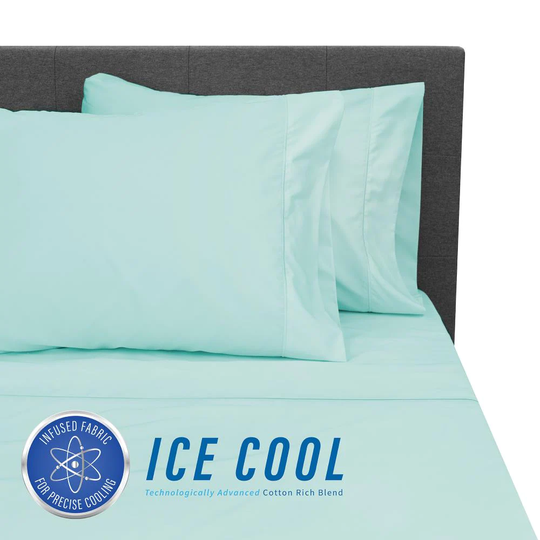 SensorPEDIC Ice Cool 400 Thread Count Sheet Set California King 400-Thread Count Cotton Blend Surf Spray Blue 4-Piece Bed Sheet | 10343