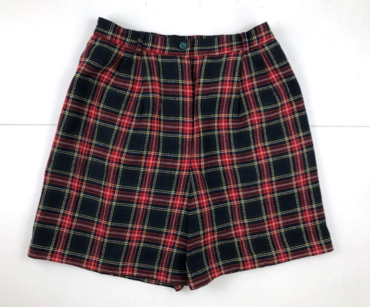 Vintage Plaid Wool Blend Shorts | 90S High Waist Tartan With Pockets Womens Size Large 30-31"
