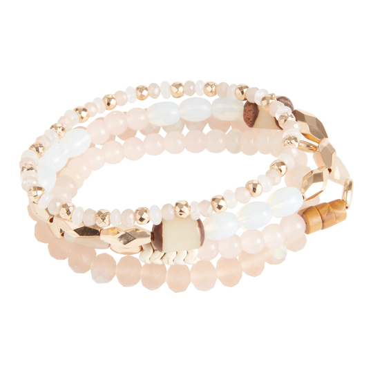 Blush And Rose Quartz Beaded Stretch Bracelets 4 Pack: Pink by World Market